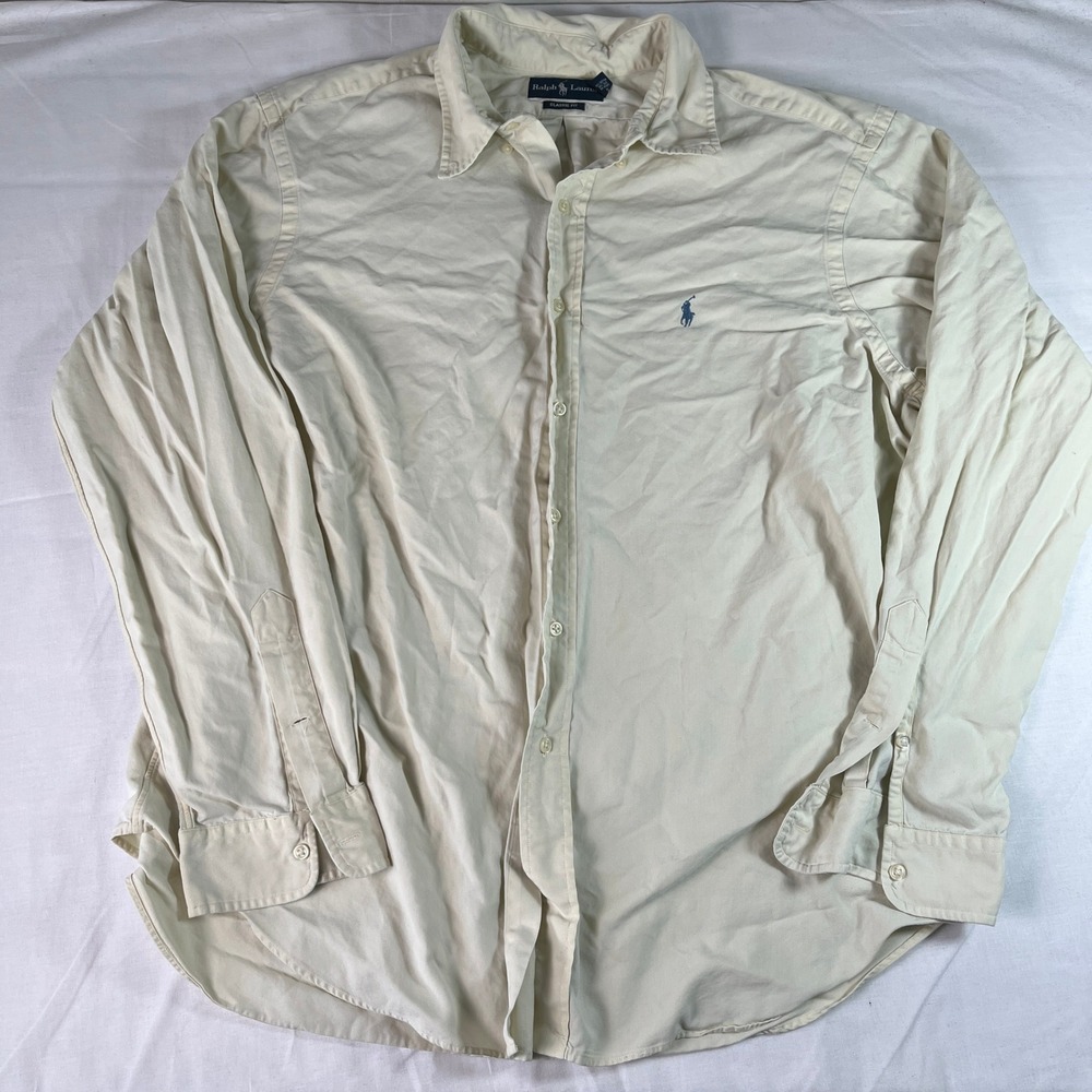 Ralph Lauren Button Down Shirt Mens XXL Cream Good Classic Fit Cotton Twill
